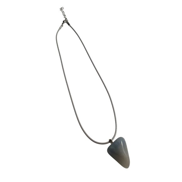 Polished Stone Pendant Necklace Semi Precious Stone Gray Cord Adjustable Gift - Picture 3 of 5